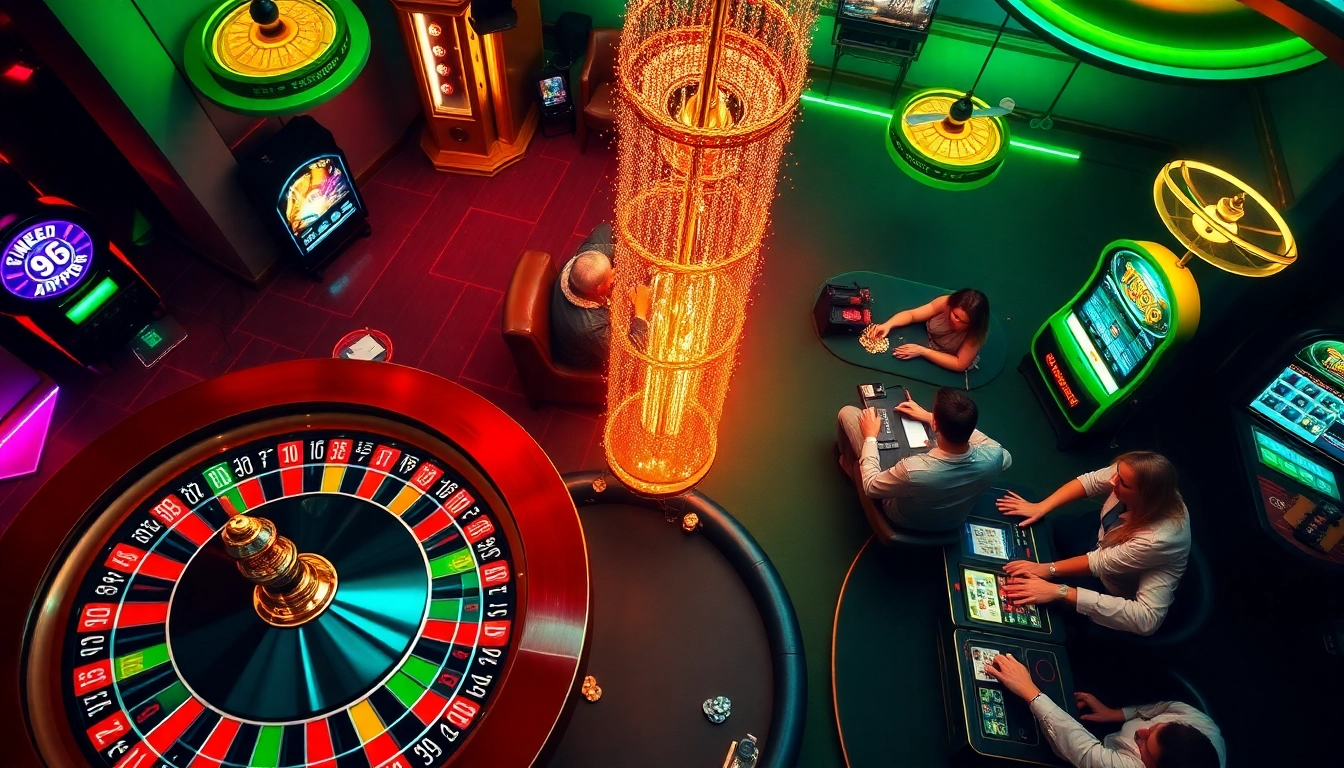 TR88 gaming excitement at a vibrant casino with roulette and slot machines.