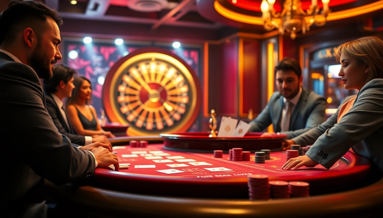 SX88-themed casino table with high-stakes poker players enjoying a glamorous gambling experience.