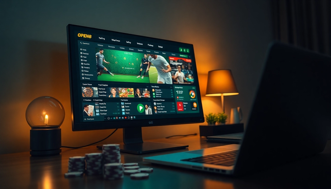 Dynamic display of nhà cái OPEN88 online betting interface with gaming chips and devices.