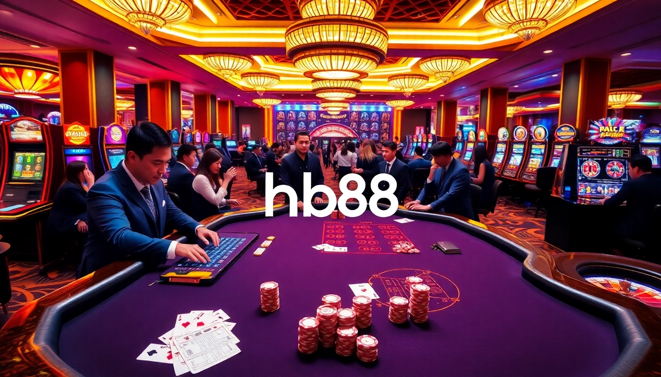 Experience excitement at hb88 casino with vibrant table games and luxury decor.