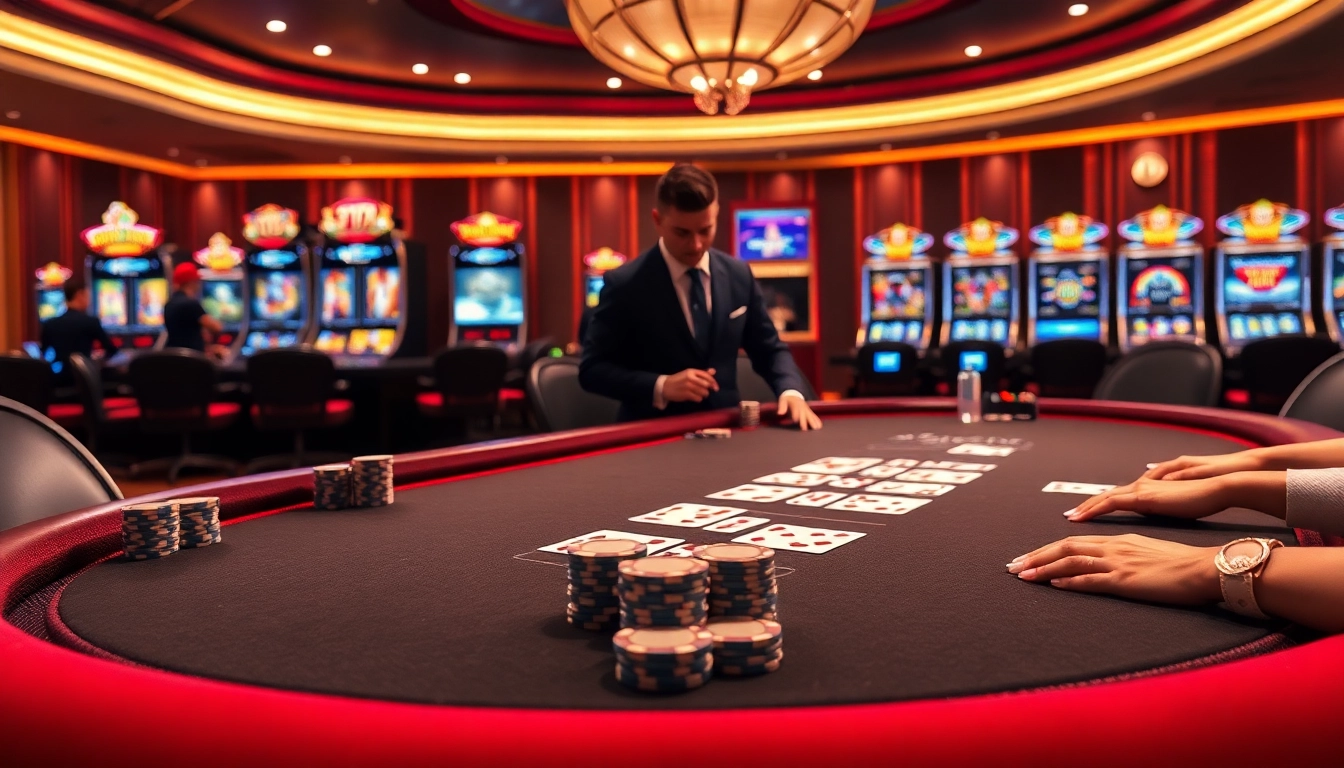 Xin88 players enjoying a thrilling poker game, showcasing excitement and luxury in gambling.