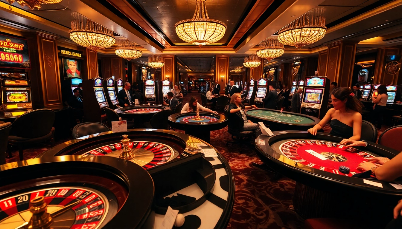 Gambling at luxury casino tables showcasing tv88.page, with vibrant roulette wheels and excited players.