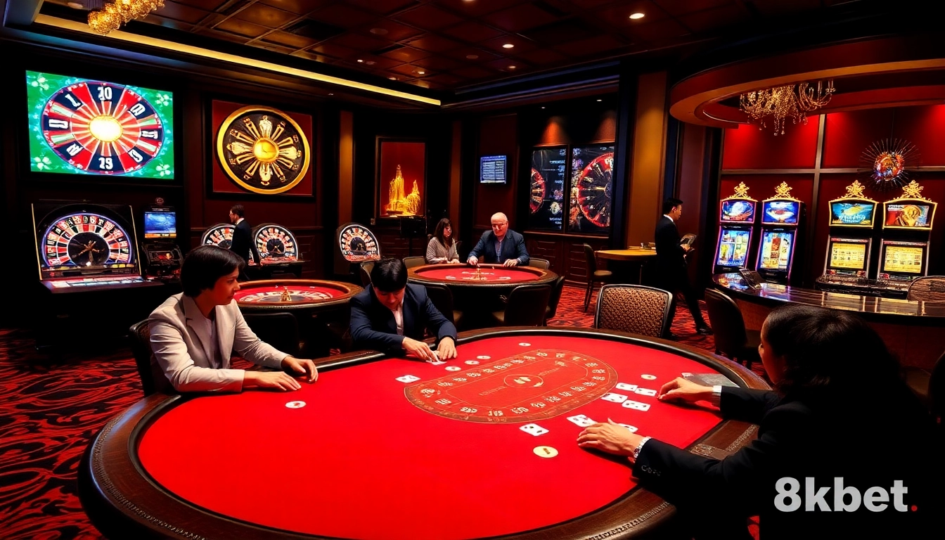 High-stakes poker players enjoying the experience at 8kbet casino with luxurious elements.