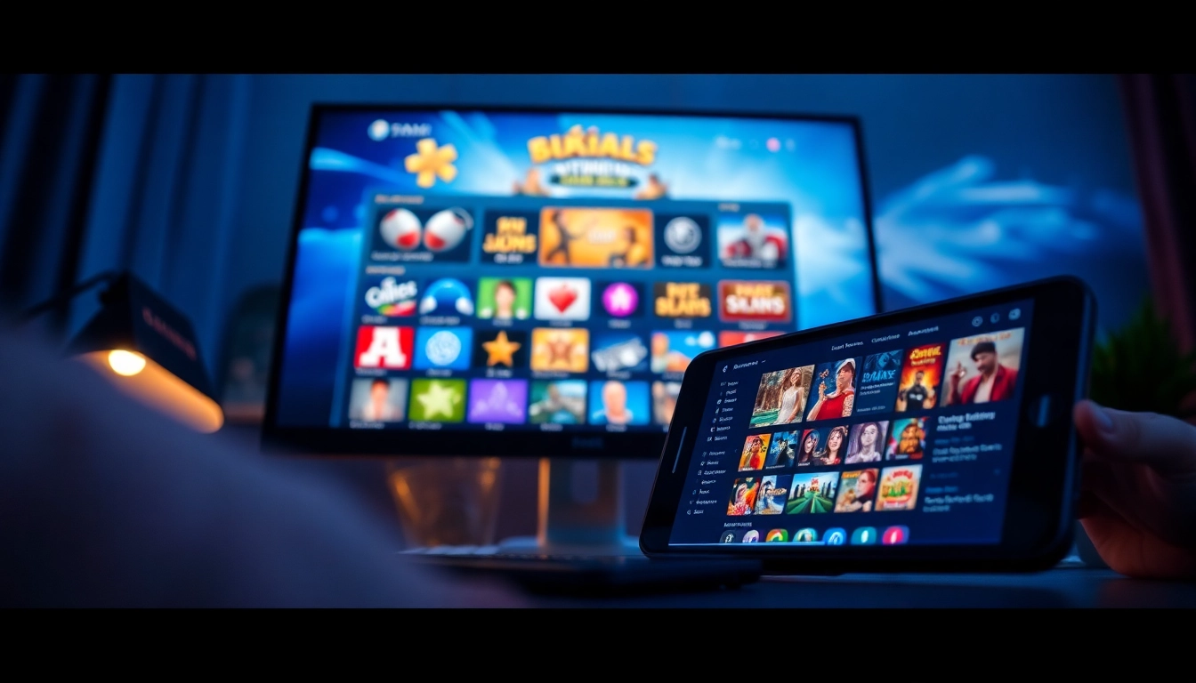 Immersive scene showcasing the cổng game twin68 with vibrant gaming options on digital devices.