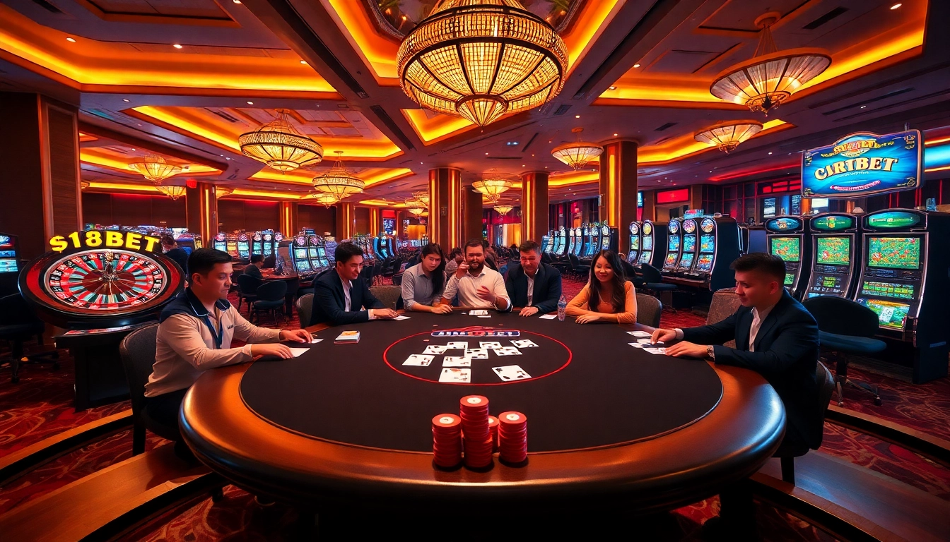 Exciting poker game and roulette action at 188BET casino with vibrant atmosphere.