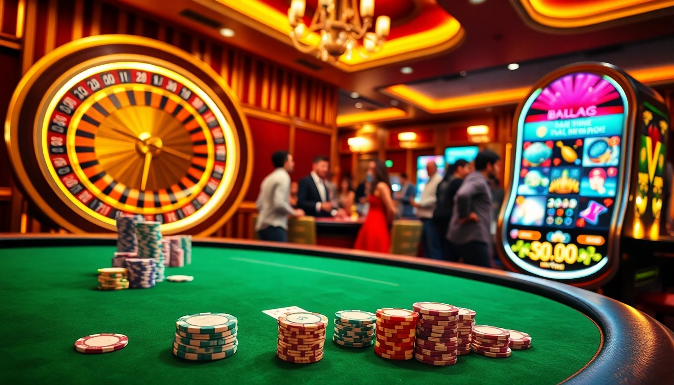 Experience luxury gaming at 88AA with vibrant roulette wheels and poker chips on display.