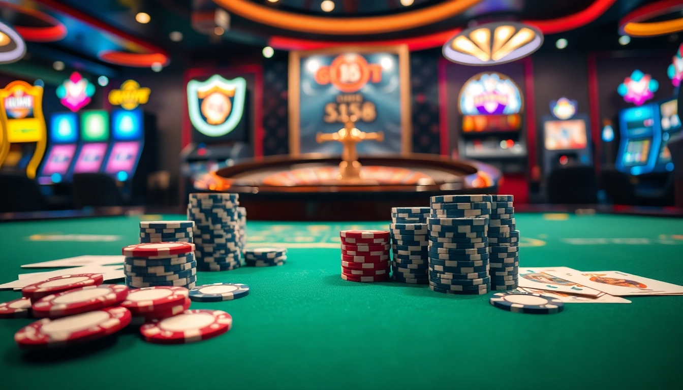 rr88 linh enhancing the excitement of online gambling with vibrant casino visuals and poker chips.