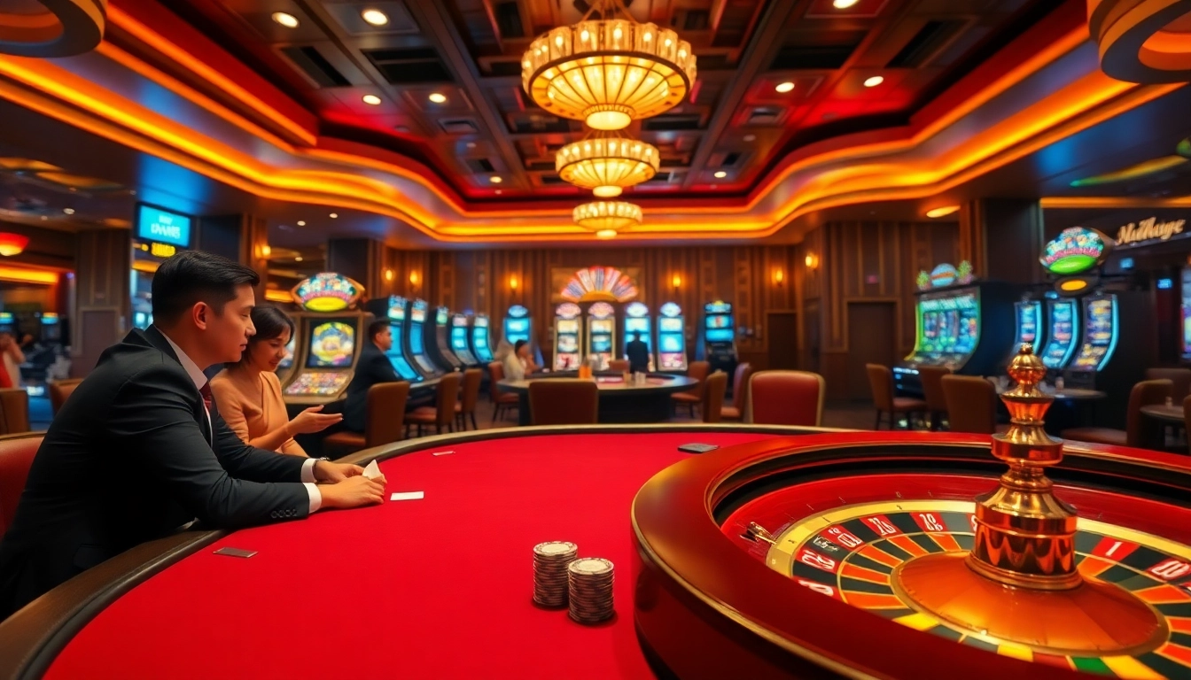 A vibrant casino scene showcasing players at blackjack and roulette, representing excitement at https://xn88.law/.