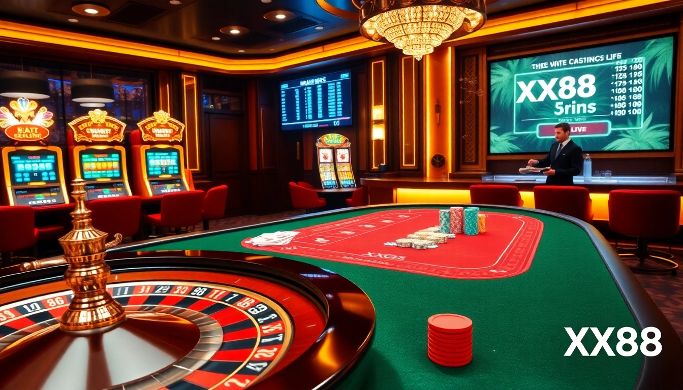 Experience the excitement of XX88 with thrilling casino tables and vibrant slot machines.