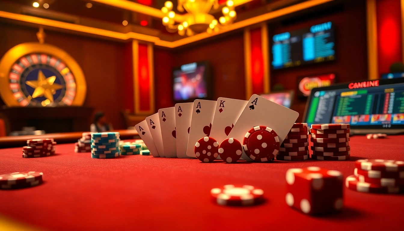 Players enjoy thrilling action at the F168 casino table, showcasing vibrant chips and cards.