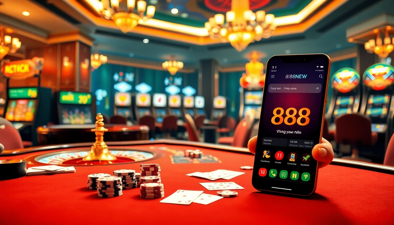 Experience the thrill of gambling at Trang chủ 888NEW with vibrant casino visuals.