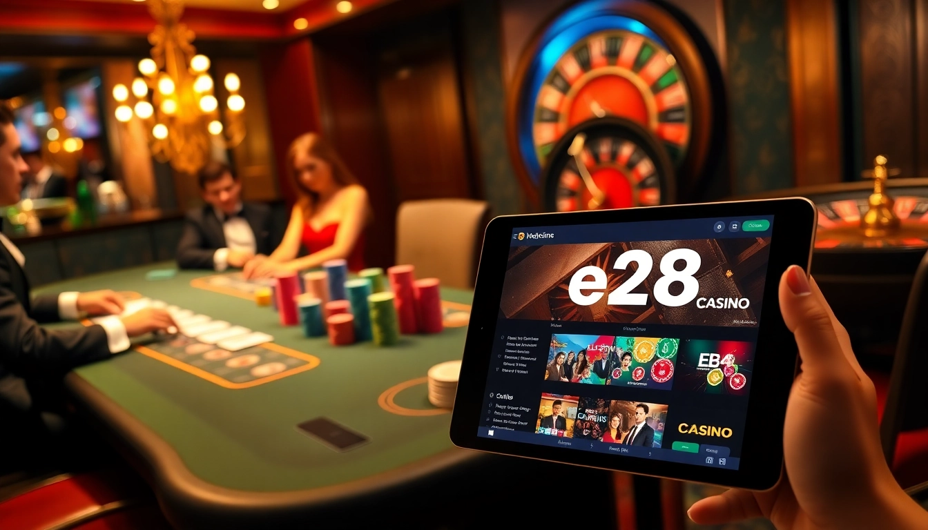 Experience the excitement at e28's vibrant casino table with high-stakes poker action.