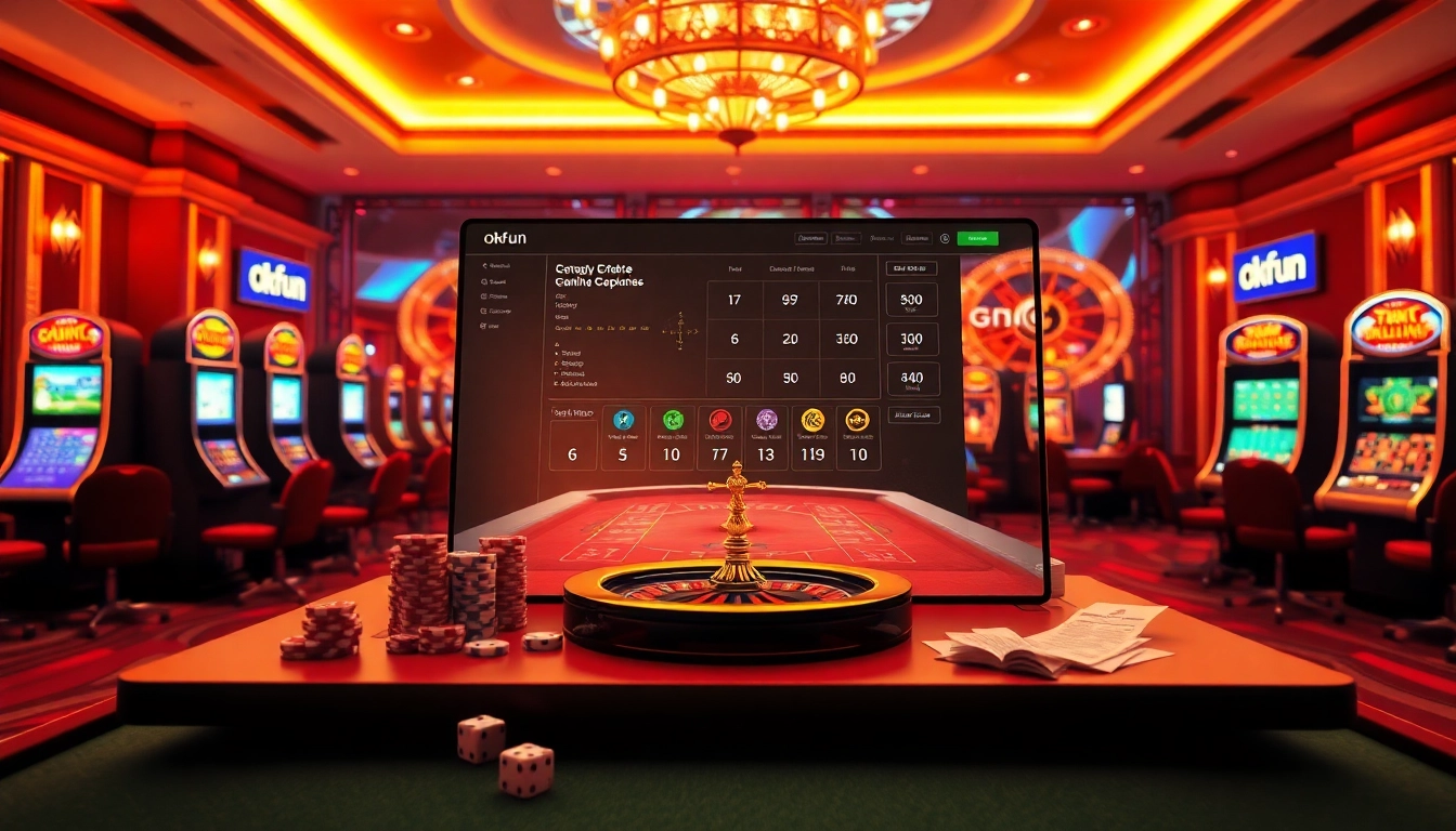 Experience thrilling online betting at Okfun's casino interface, featuring virtual games and poker action.