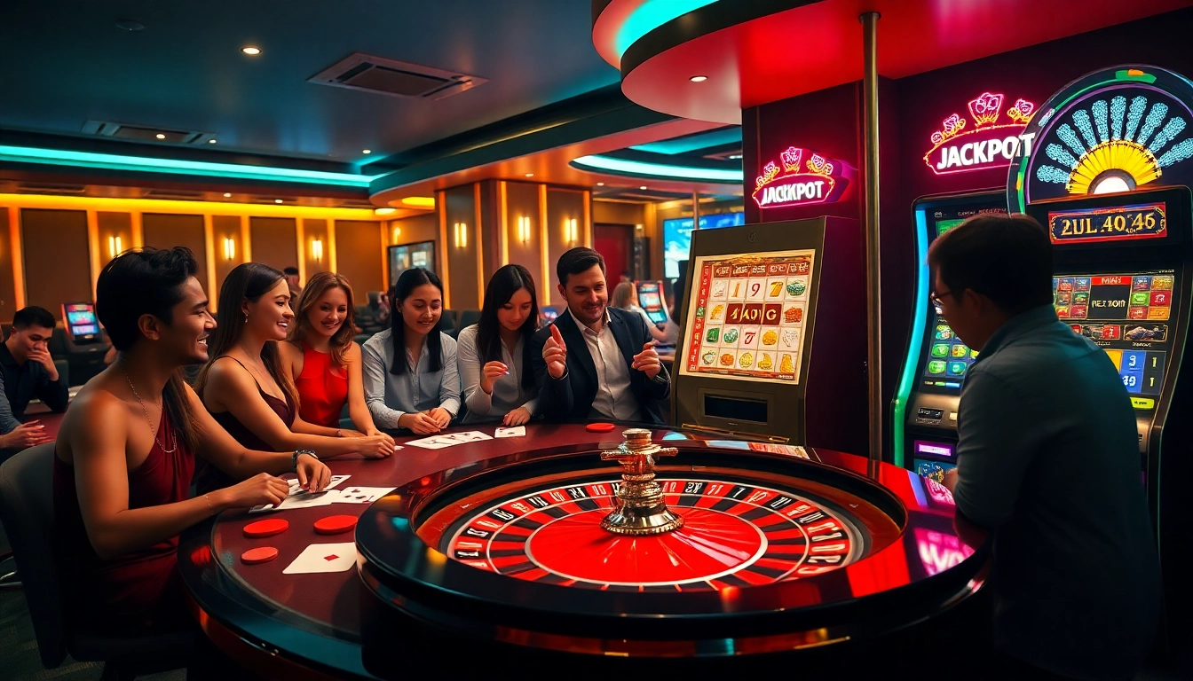 Engaging gamblers at a vibrant casino table featuring thabet newba5 betting options.
