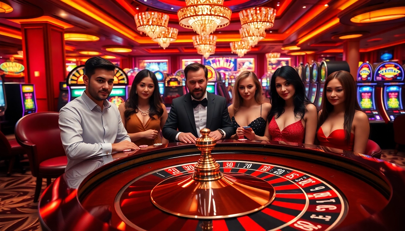 Players engaging at a luxurious casino table with betting chips and cards, representing OK8386 gaming excitement.