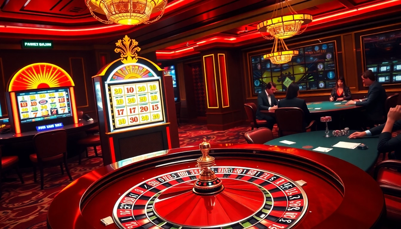 Players enjoying high-stakes games of chance at UU88's glamorous casino tables.