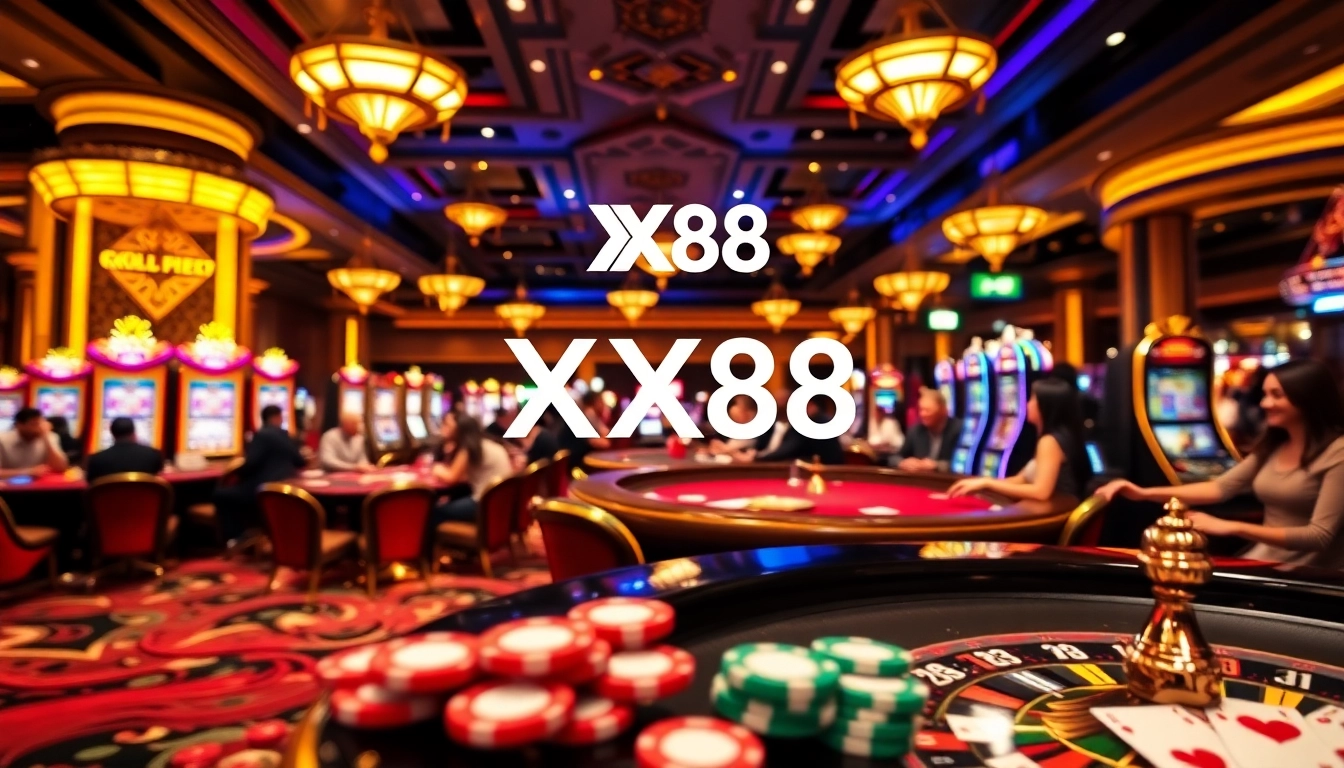 Experience the excitement of XX88 with vibrant casino games and players enjoying high-stakes action.