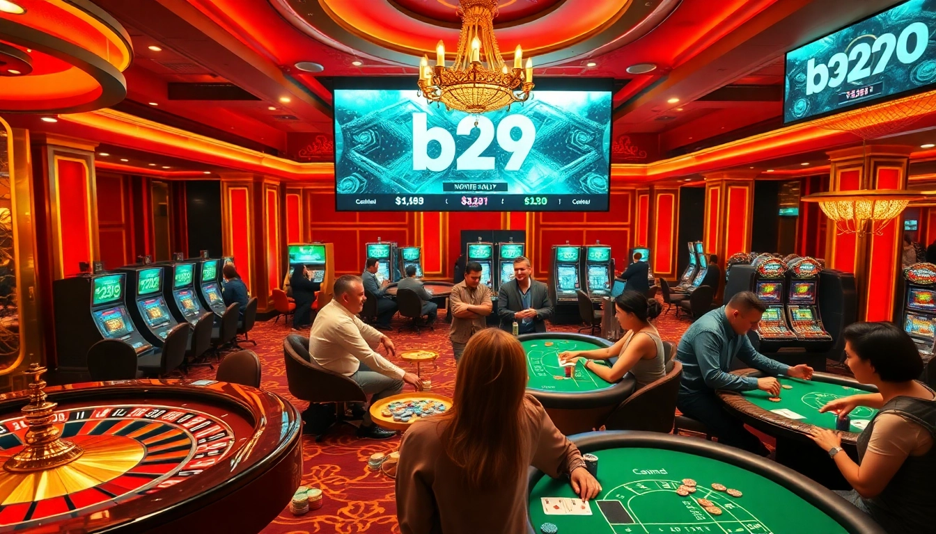 B29 gaming experience featuring thrilling roulette and energetic players enjoying casino tables.