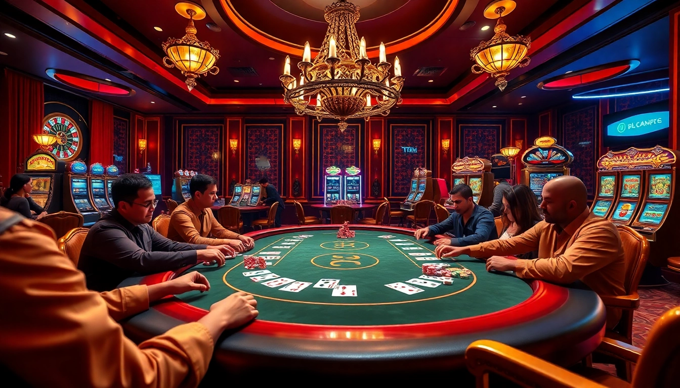 Engaged players at a poker table in a luxury casino setting for BDTK1 gaming.