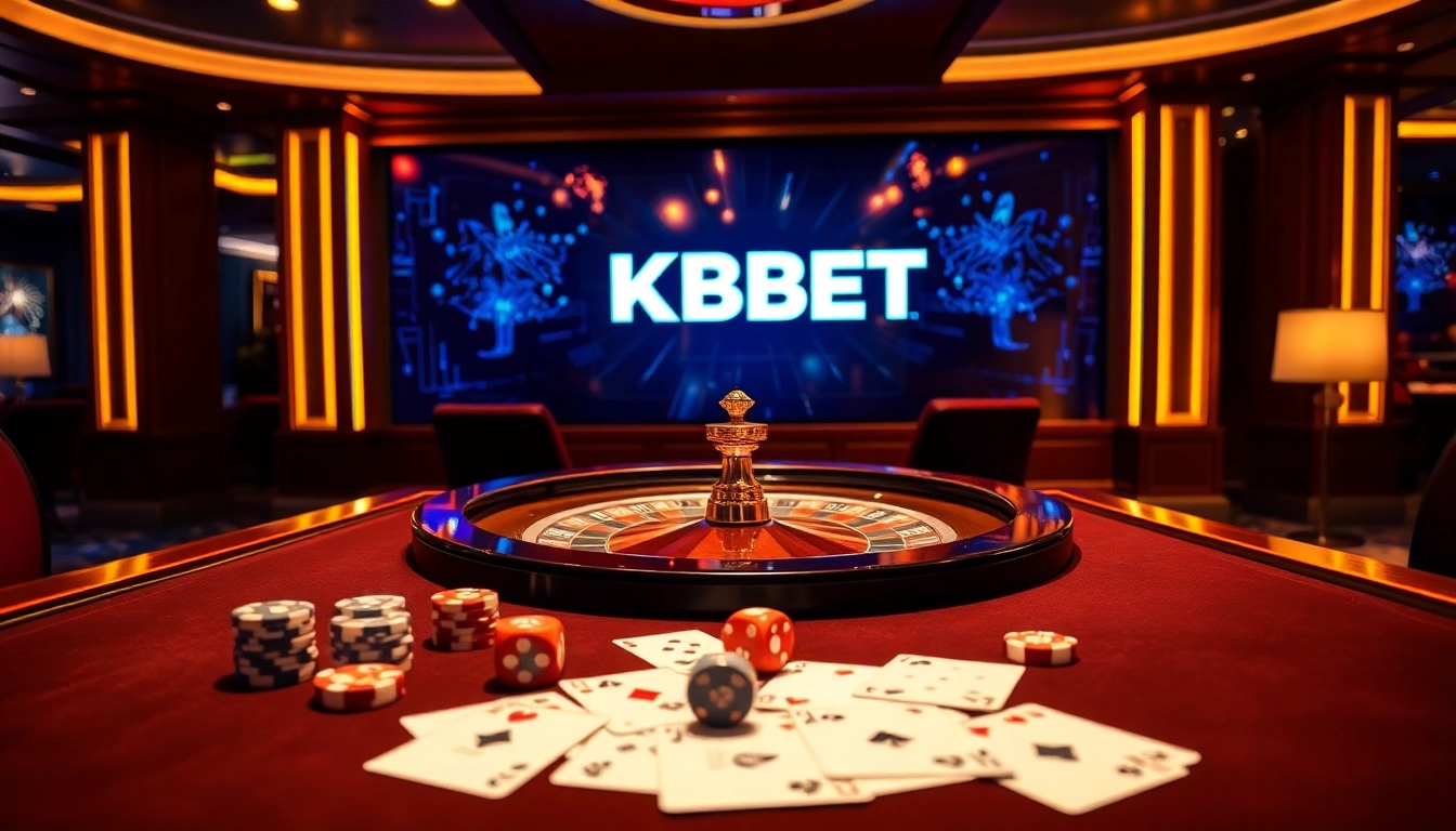Experience the excitement of KBBET casino with high-stakes roulette and dazzling poker chips.
