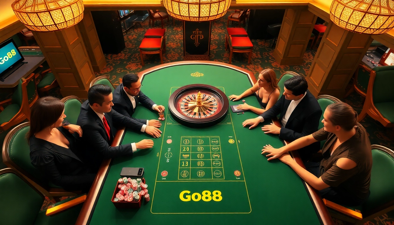Players experience thrilling gameplay at Go88's luxurious casino table with vibrant action.