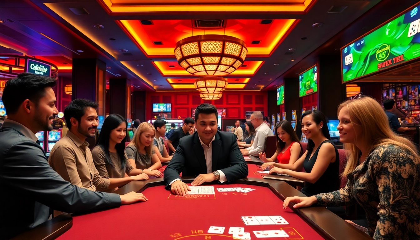 New88 casino scene featuring diverse players enjoying exciting games in a vibrant atmosphere.
