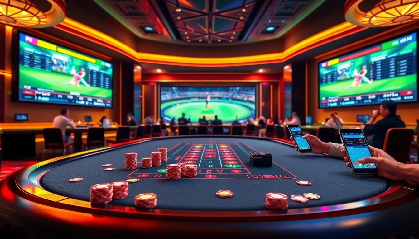 Crickex betting atmosphere with live cricket action and vibrant casino elements.