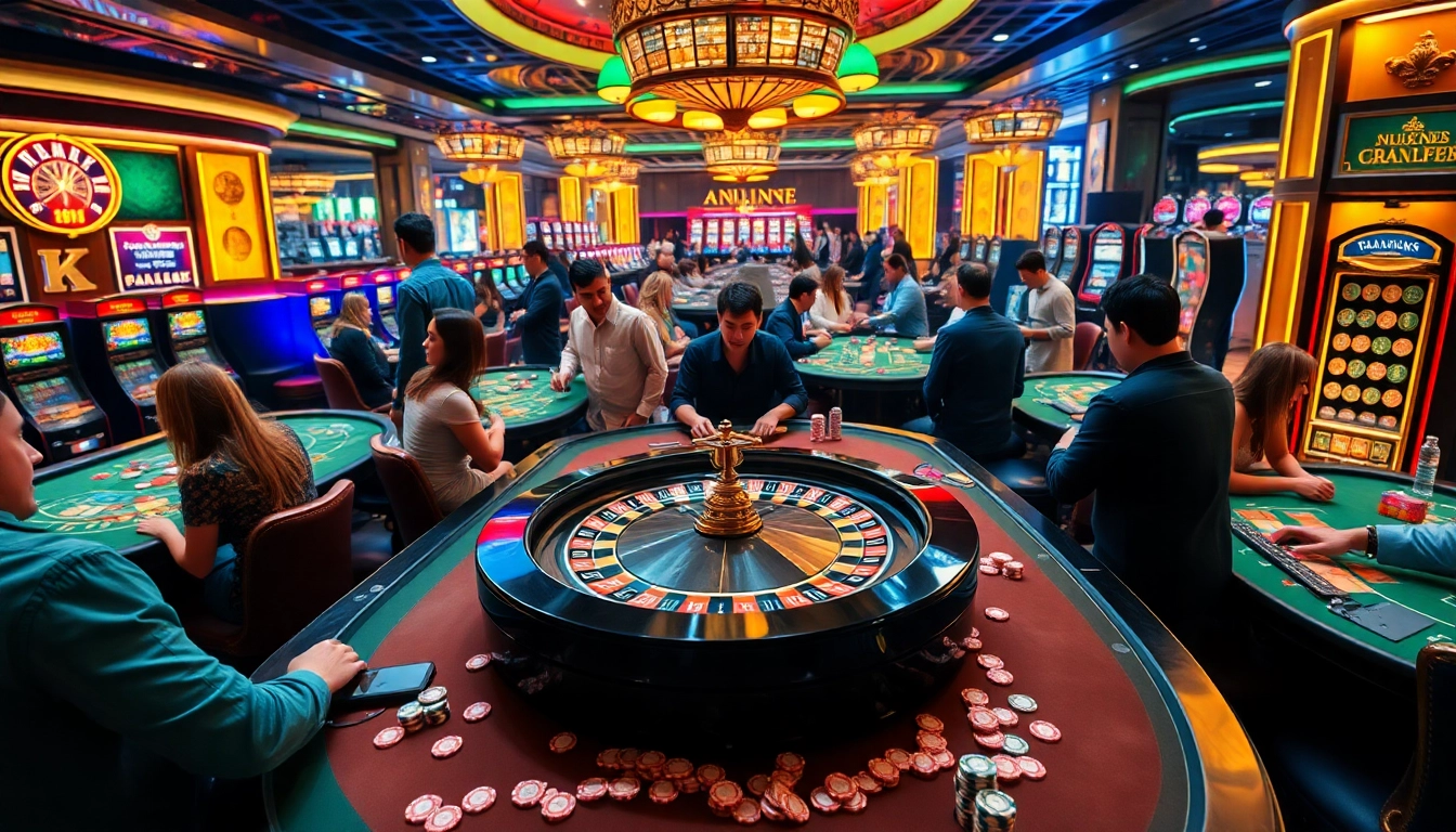 Players enjoying a thrilling moment at a luxury casino table, featuring the excitement of https://luongsontv23.com/ online betting.