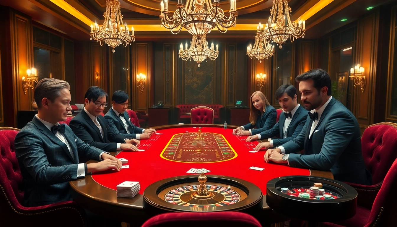 Players engaging in a professional poker game at https://nk88nk.com/ showcasing high-stakes excitement and luxury.
