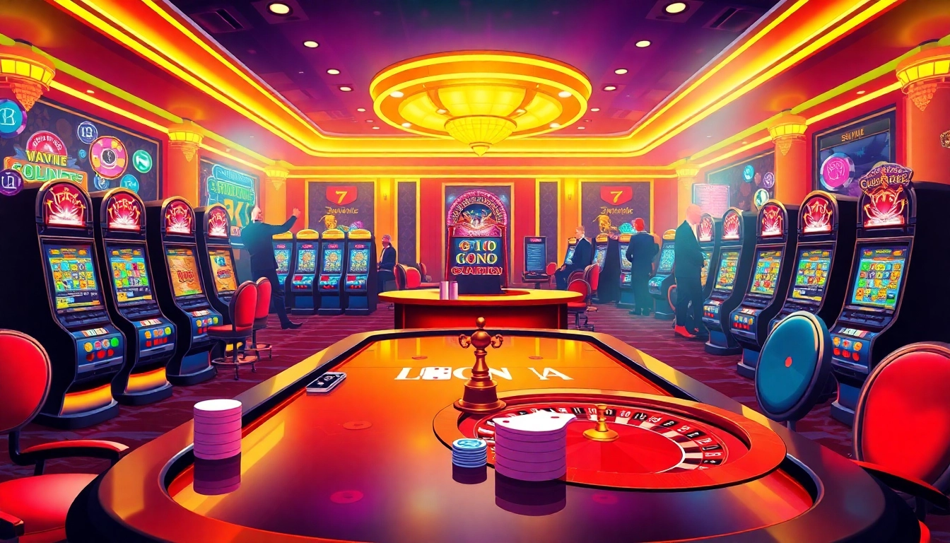 Experience thrilling online gambling at https://88ii88.com/ with vibrant casino scenes featuring engaging dealers and exciting gaming tables.