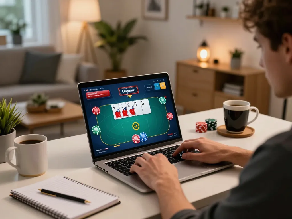 Player engaging in online poker session with hitclub368 game interface displayed on laptop screen