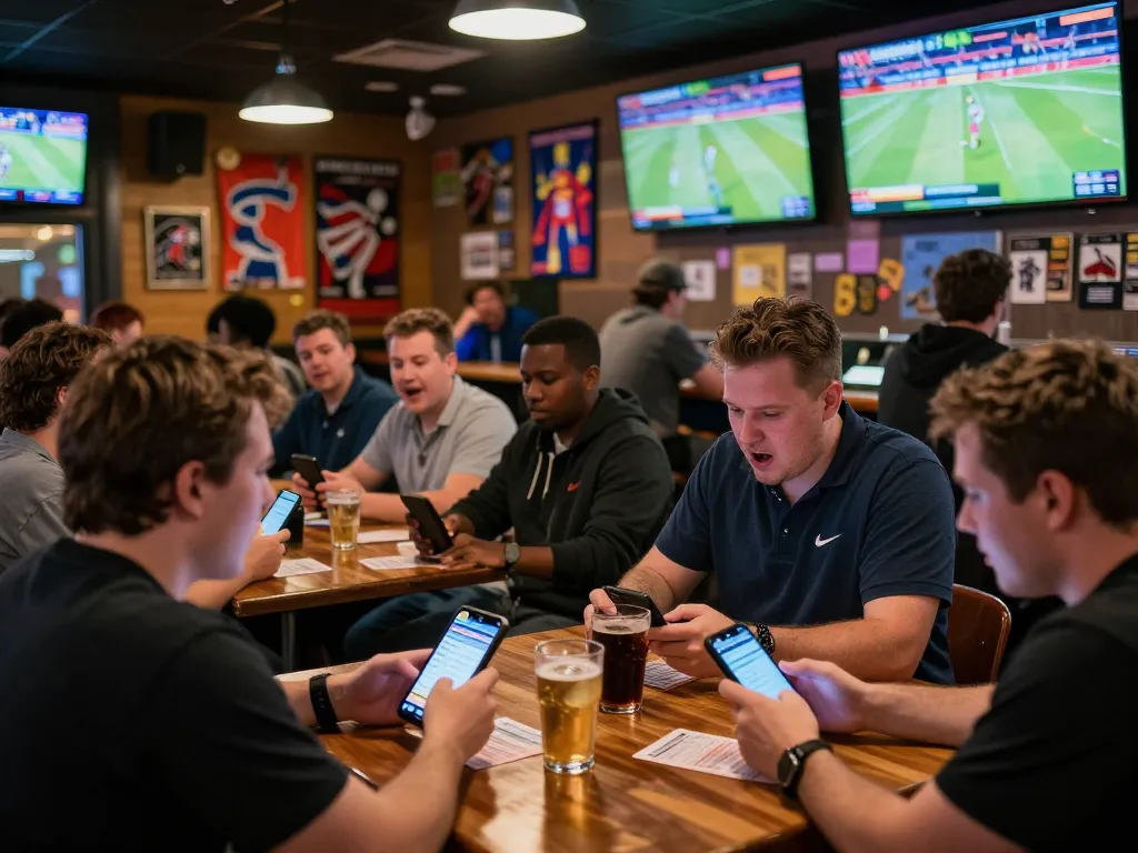 Place your แทงบอล bets in a vibrant sports bar filled with excitement and live game displays.