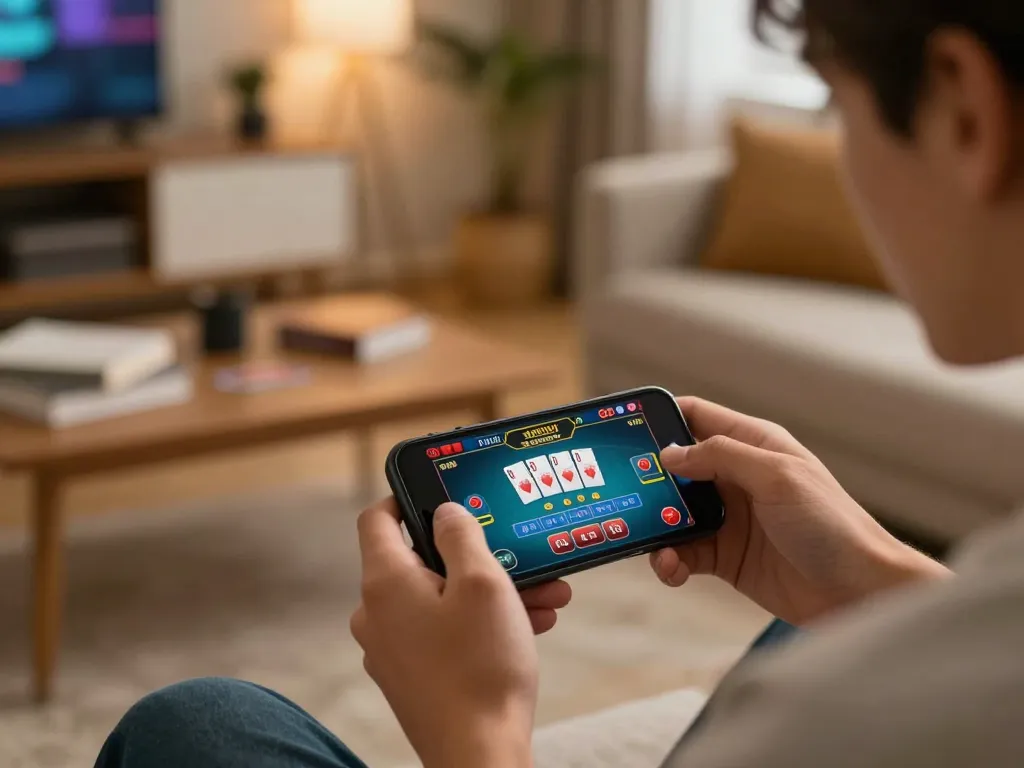 Engaging in online betting on nhà cái rwin through mobile app, showcasing live dealer gameplay