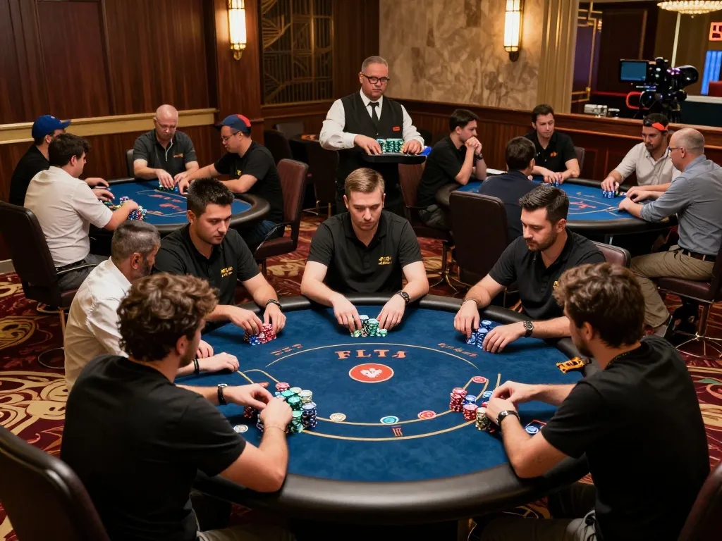 Competitive players engaging in a thrilling poker tournament at FLY 88 casino with strategic gameplay