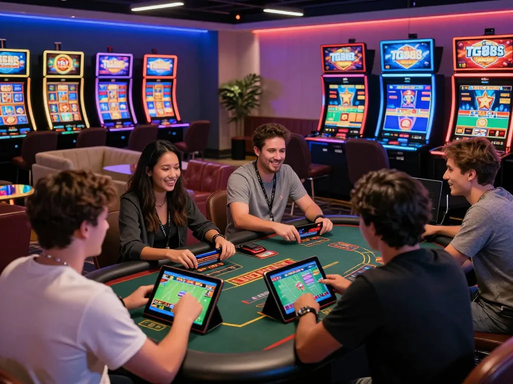 Players enjoying the dynamic online gaming experience at TG88, showcasing sports betting and casino action in a vibrant atmosphere.