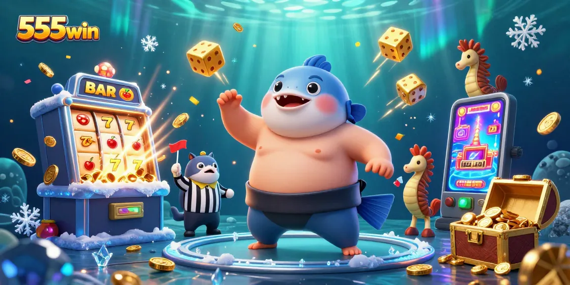 Engage with 555win's thrilling casino world featuring an underwater jackpot explosion.