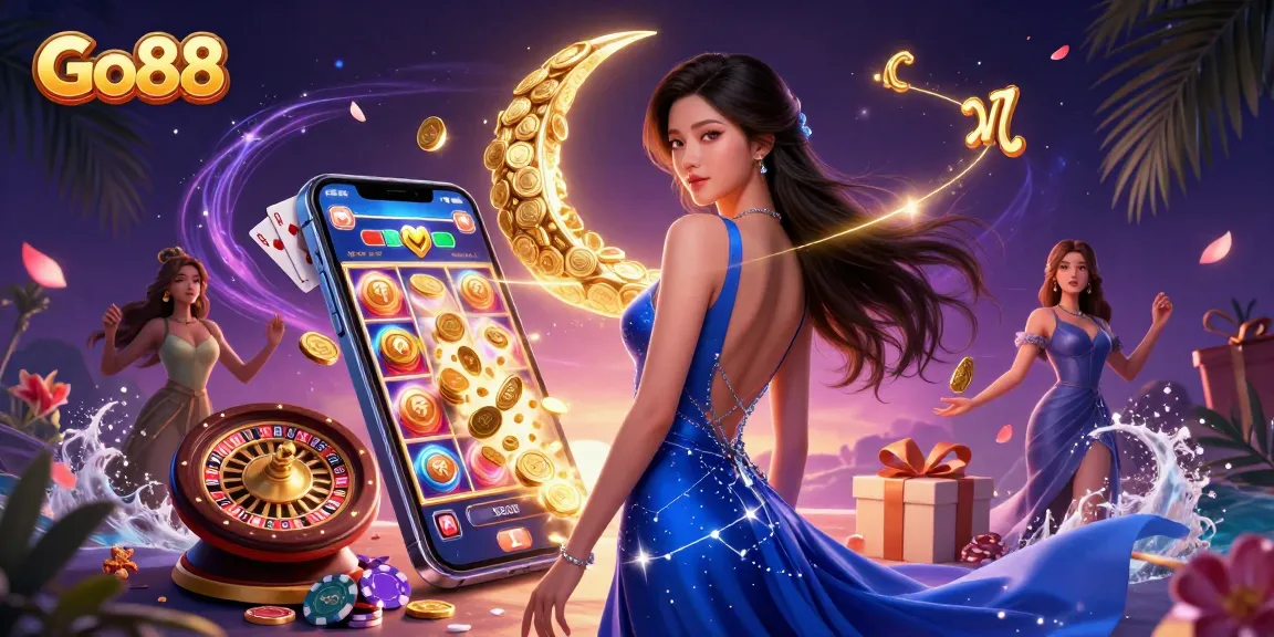 Engage with Go88's vibrant casino gaming featuring a stunning scene of excitement and adventure.