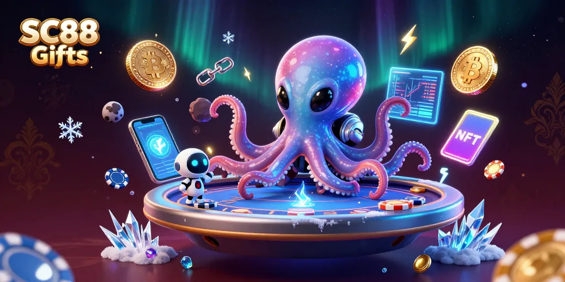 Engage with the thrilling experience of SC88 Gifts at holographic poker tables adorned with vibrant crypto coins.