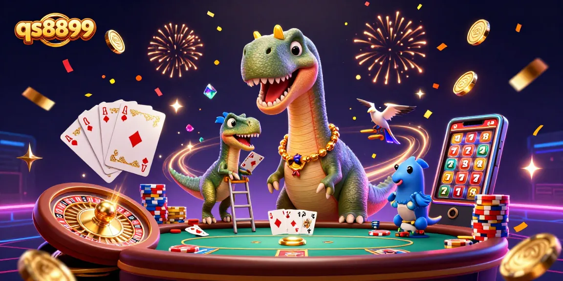 Engage with thrilling casino action at qs8899 featuring a dinosaur-themed poker scene.
