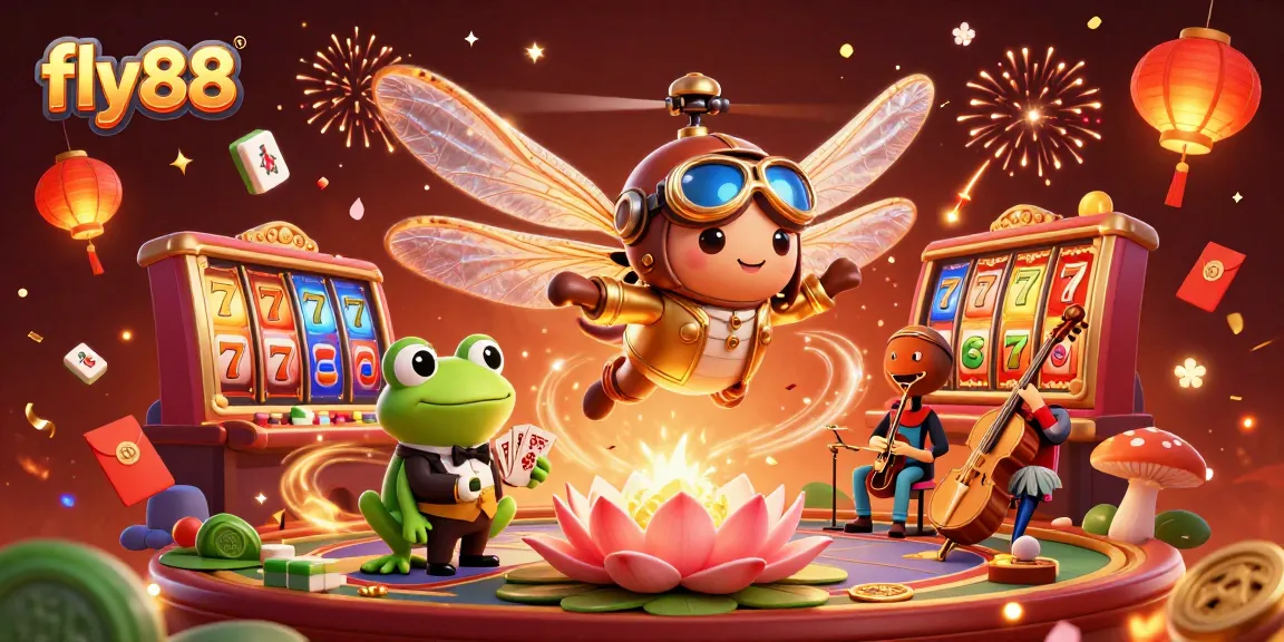 Experience immersive gameplay at fly88 with exciting slots and interactive elements in a vibrant casino scene.