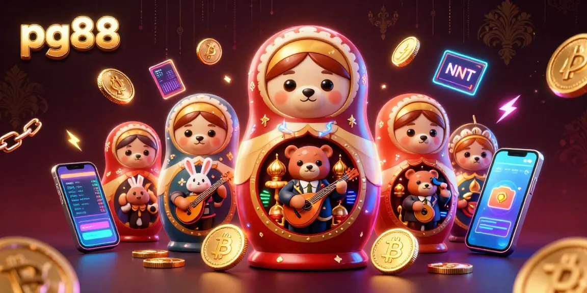 Experience pg88 with exciting casino elements and stunning 3D illustration showcasing distinctive characters and crypto themes.
