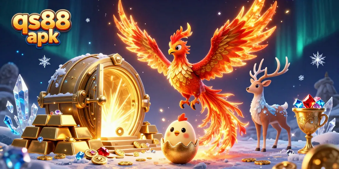 Experience the excitement of qs88 apk with a magical phoenix scene filled with treasures and gems.