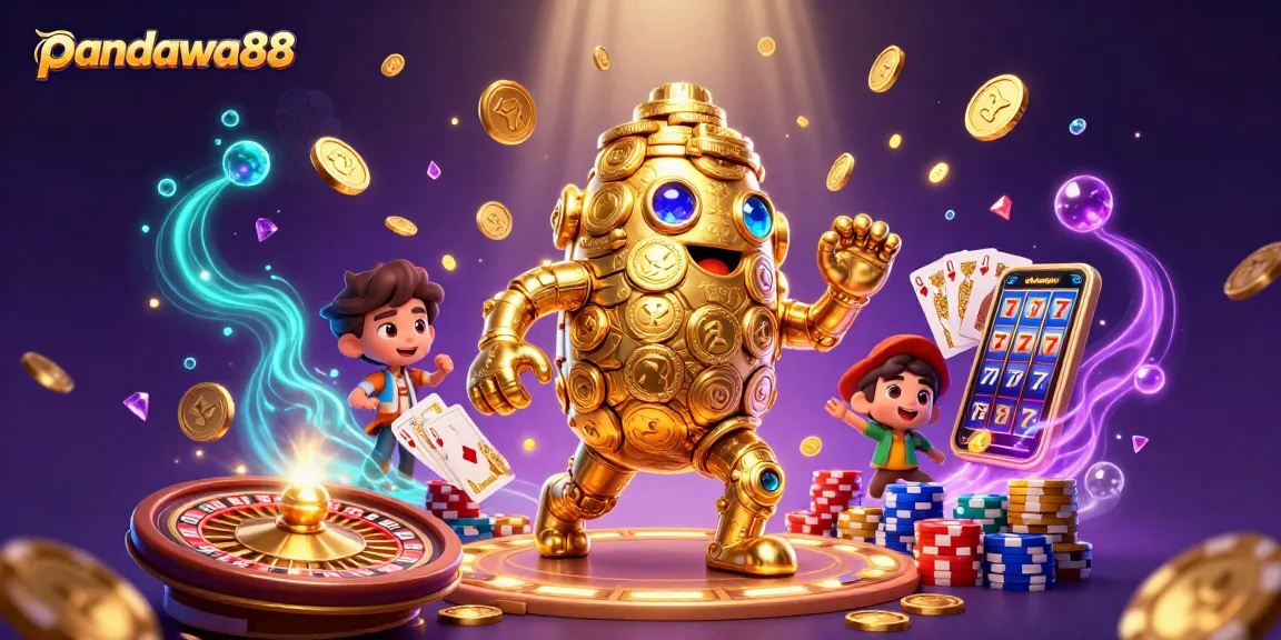 Experience thrilling moments with pandawa88's exciting games featuring a stunning golden golem and dynamic casino elements.