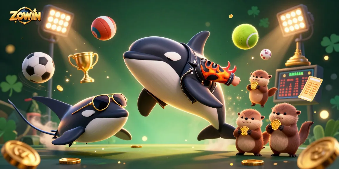 ZOWIN showcases lively sea creatures engaging in thrilling sports betting with dynamic elements.